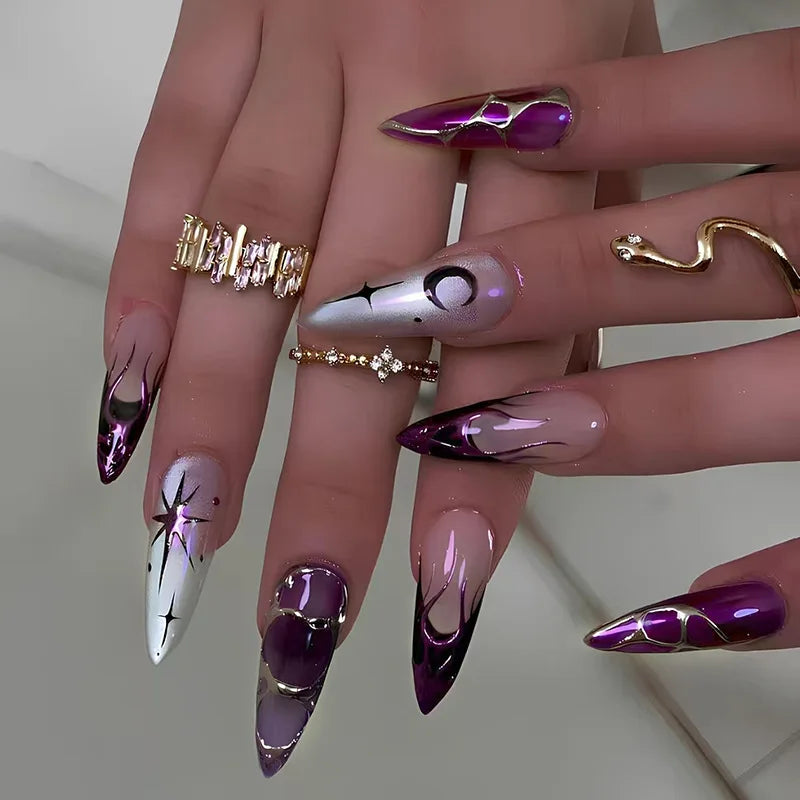 Velvet Eclipse™ — Press-On Nails Noirs Cat Eye Effect | Nailira